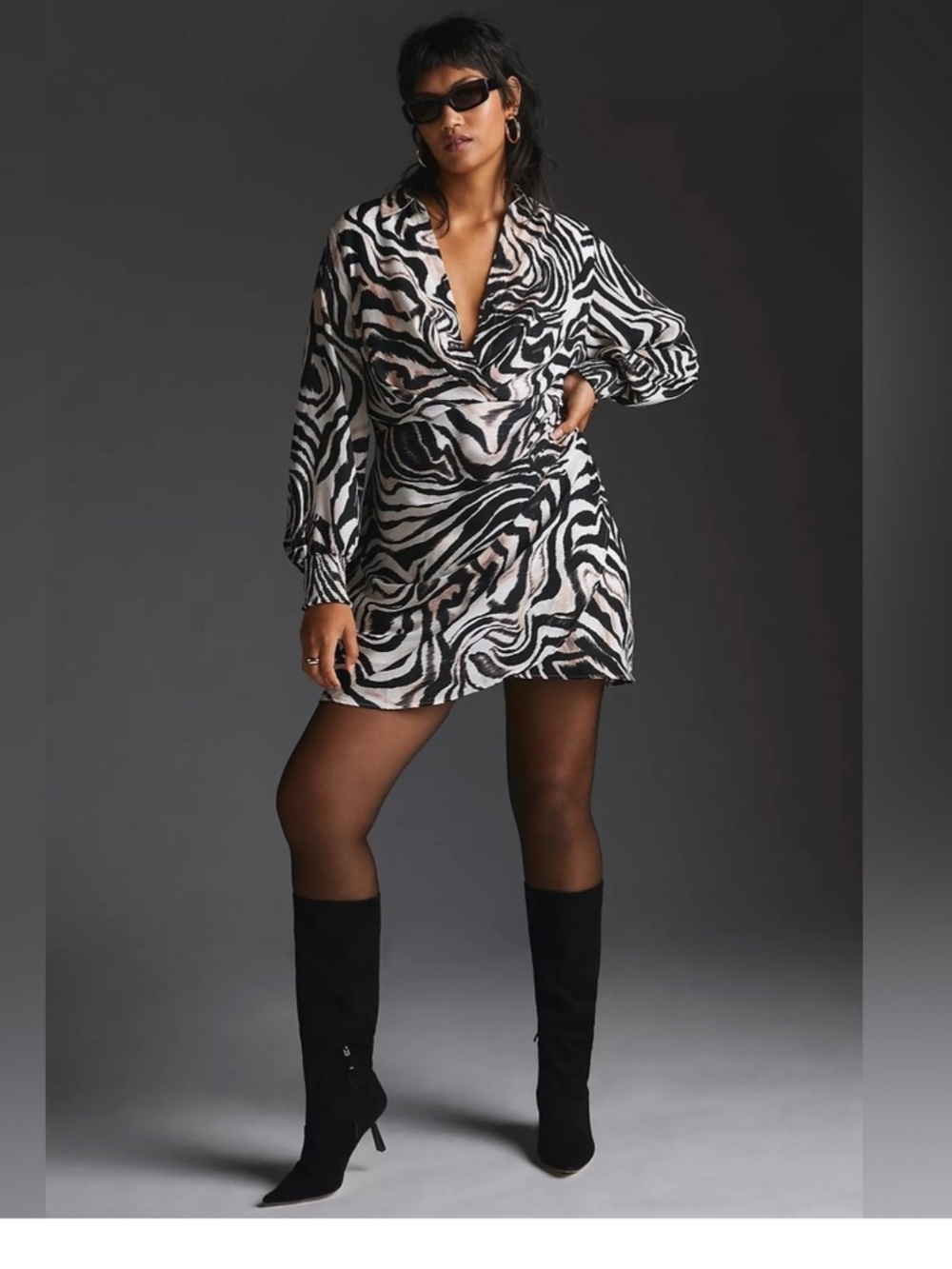 NWT Anthropologie Zebra Print Faux Wrap Dress. Animal Print. Puff Sleeves. 26W
